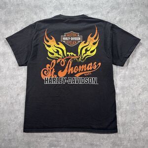 Vintage Harley Davidson Black Sun Faded ST Thomas Flame T-Shirt Mens Large